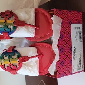 Tory Burch red rainbow miller sandals